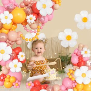 168Pcs Daisy Balloon Arch Garland Kit, Mothers Day Pastel Pink Orange Yellow Confetti Daisy Flower Balloons for Two Groovy One Birthday Floral Boho Girl Baby Shower Wedding Hippie Party Decorations