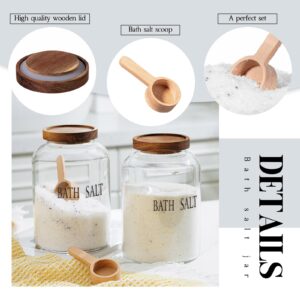 SiliFine 2 Sets 74 oz Large Bath Salt Container with Wooden Scoop for Bath Salt Glass Bath Salt Jar with Airtight Lid Storage Canister for Bath Salt, Food, Flour, Sugar, Cookie, Kitchen