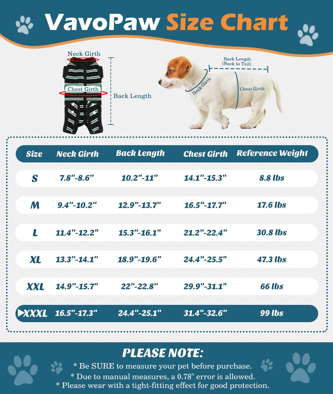 VavoPaw Dog Surgery Suit, Soft Breathable Dog Onesie for Surgery, Dog Bodysuit for Female Male Puppies, Puppy Cone E-Collar Alternative for Wounds Skin Diseases After Surgery, XXXL Black Stripe