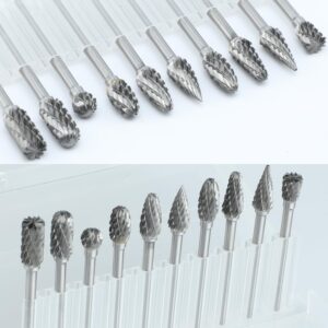 10Pcs 1/8" Shank Carbide Burr Bits Compatible with Dremel w/Beech Holder Bits Metal Grinding Bits Steel Wood Stone Carving Cutting Engraving Grinder Kit Attachment Rotary Tool Accessories Set