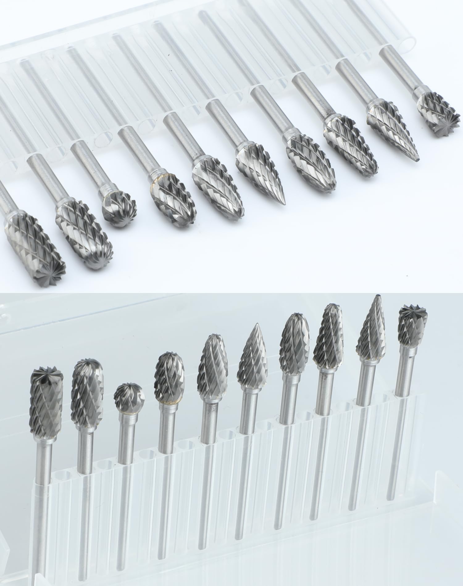 10Pcs 1/8" Shank Carbide Burr Bits Compatible with Dremel w/Beech Holder Bits Metal Grinding Bits Steel Wood Stone Carving Cutting Engraving Grinder Kit Attachment Rotary Tool Accessories Set