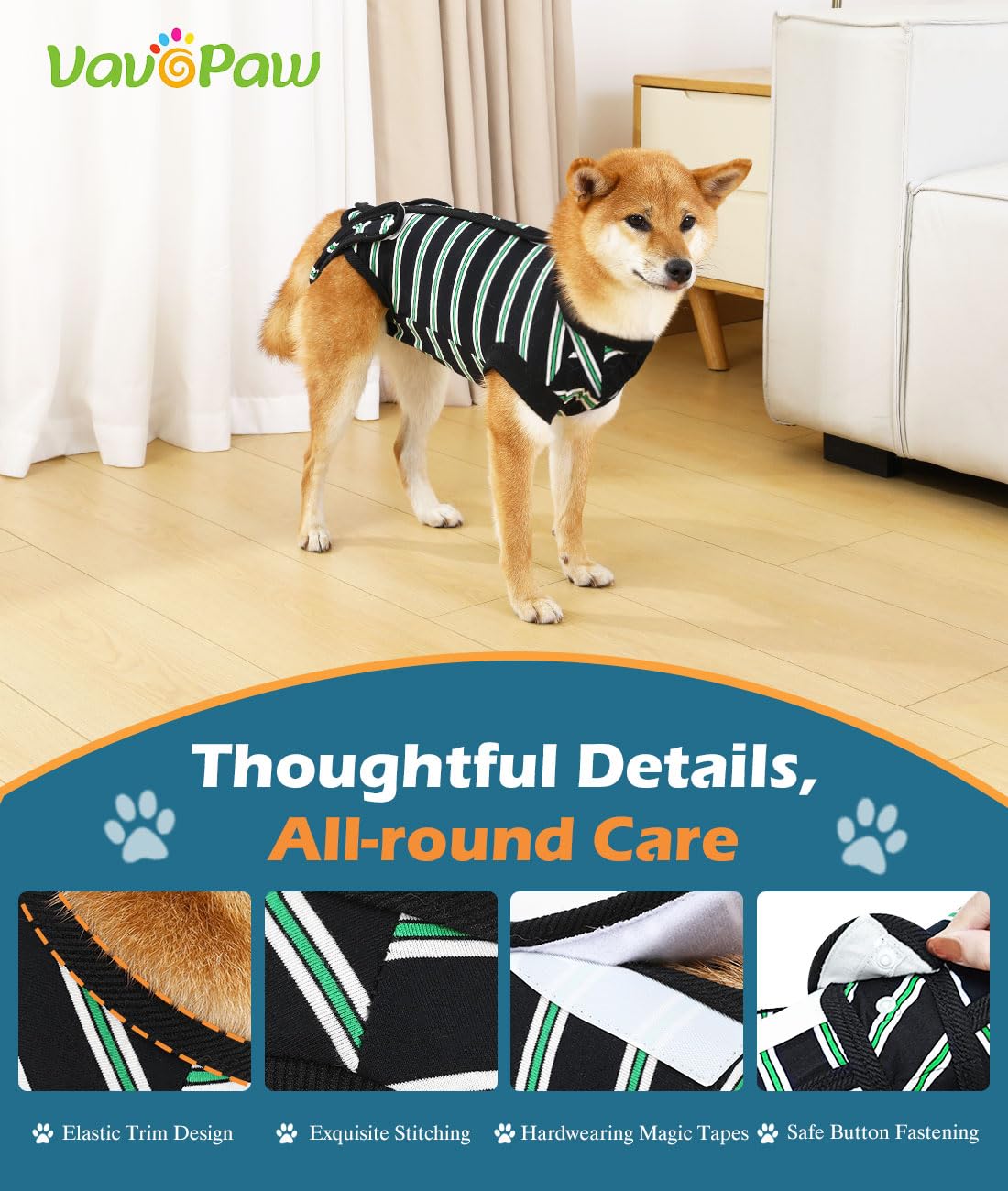 VavoPaw Dog Surgery Suit, Soft Breathable Dog Onesie for Surgery, Dog Bodysuit for Female Male Puppies, Puppy Cone E-Collar Alternative for Wounds Skin Diseases After Surgery, XXXL Black Stripe