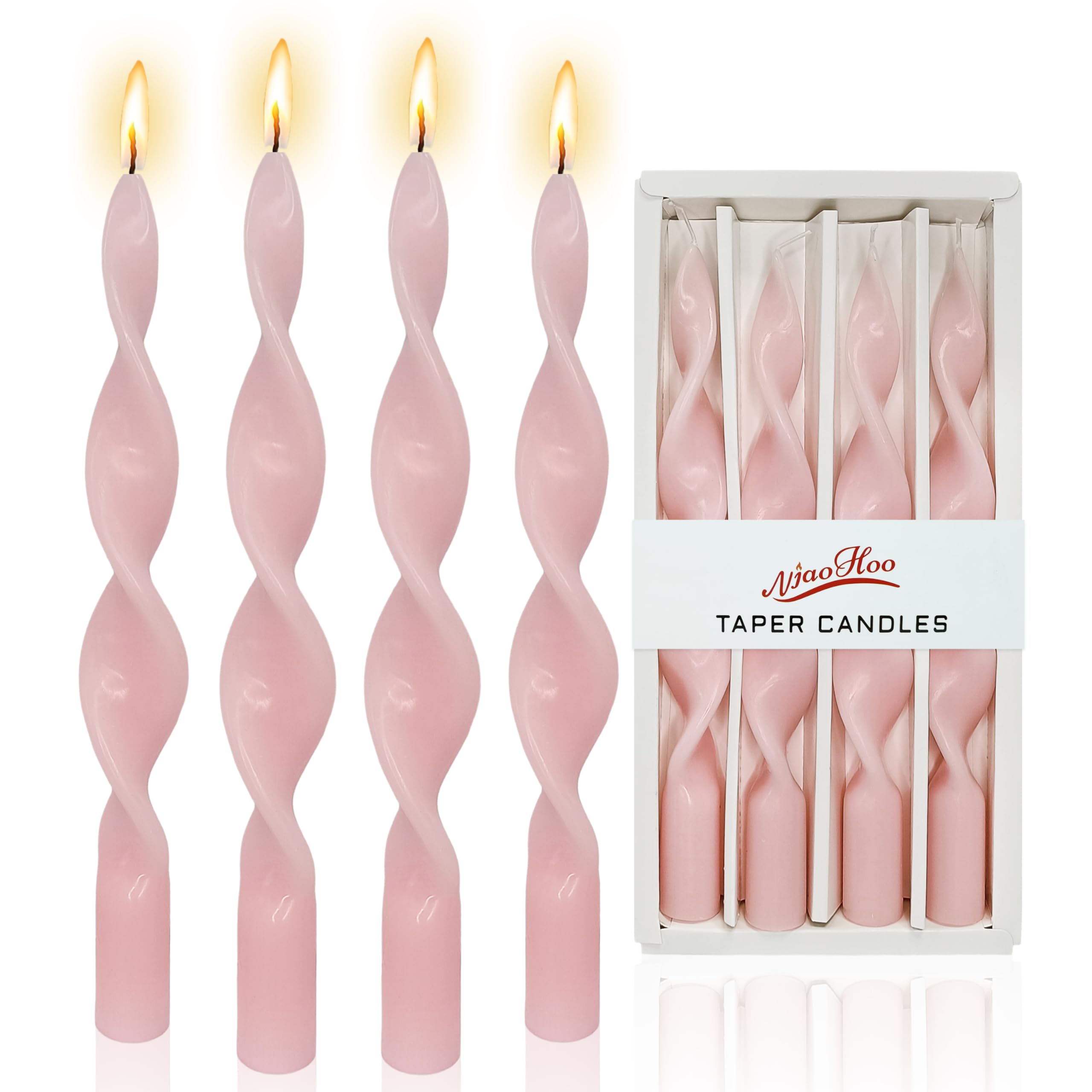 NjaoHoo Candlestick Spiral Taper Candle - 10 Inch Pink Spiral Twisted Candles Unscented Swirl Candlesticks for Home Décor Wedding Party Dinner Candles, Set of 4