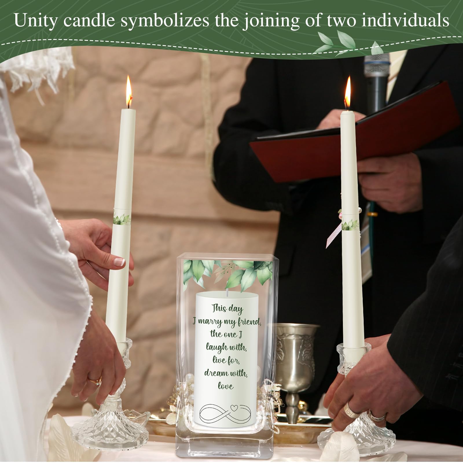 FoldTier Unity Candles with Candle Holder for Wedding Ceremony Unity Wedding Candles Set Catholic Religious Wedding Accessories Large Decorative Glass Candle Holder Taper Candles for Church Wedding