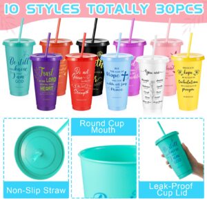 Uiifan 30 Pcs Christian Tumbler Bible Verse Plastic Tumblers with Lids and Straw 24oz Inspirational Religious Tumblers Gifts Christian Gifts for Women Birthday Christmas (Fresh Color)