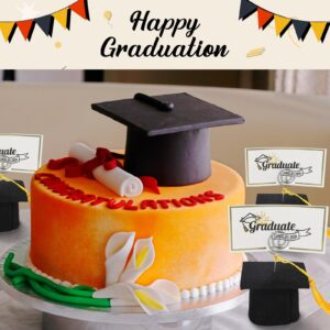 Threehoney 24 Sets Graduation Cap Ornament Place Card Holders Photo Holders with Yellow Tassel and Name Cards Congratulate Graduates Supplies for Graduation Party Celebration