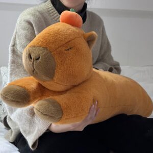 Hofun4U Capybara Plush Pillow, Capybara Stuffed Animal with Persimmon Plush, Capybara Plush Long Body Pillow (35 inch)