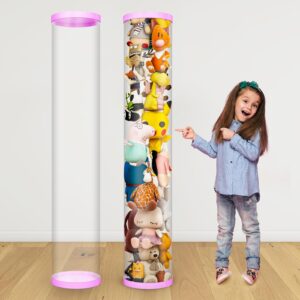 vg1m stuffed animal storage tube,stuff animal organizer,stuffed animal zoo storage, pet transparent bucket with zipper for kids toy organizer,large toy storage box with lid