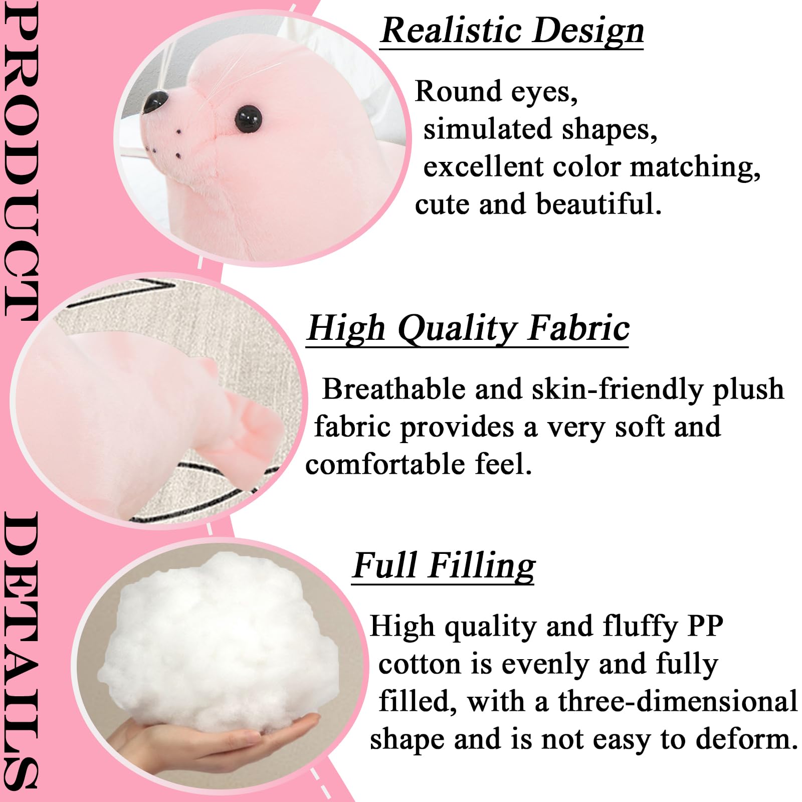 zhidiloveyou Seal Plush Stuffed Animal Pink Cute Seal Toy Pillow Kawaii Doll for Kids, 9 inch