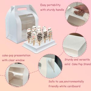 Hzzycaxli 4 Pack Portable Cake Pop Holder Boxes,Cake Pop Boxes Packaging, Cake Pop Display Stand with Clear Window,white Cakesicle boxes