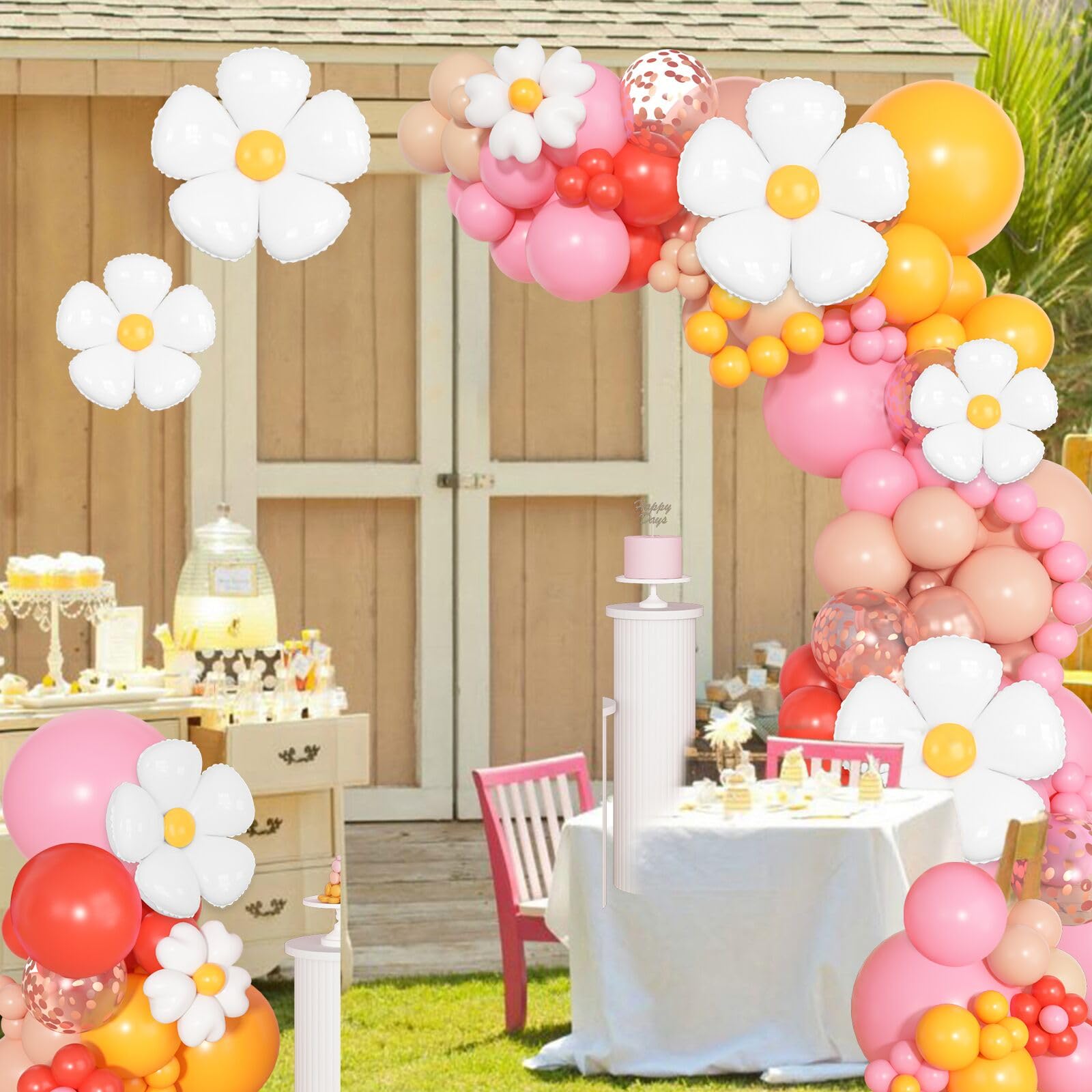 168Pcs Daisy Balloon Arch Garland Kit, Mothers Day Pastel Pink Orange Yellow Confetti Daisy Flower Balloons for Two Groovy One Birthday Floral Boho Girl Baby Shower Wedding Hippie Party Decorations