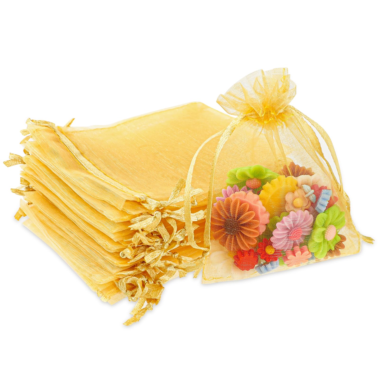 DIVINA VITAE Organza Bags, Gold Gift Bags, 50PCS Mini Mesh Gift Bags with Drawstring 3 X 4 Inches, Candy Jewelry Gift Bags for Wedding Thanksgiving Christmas Party