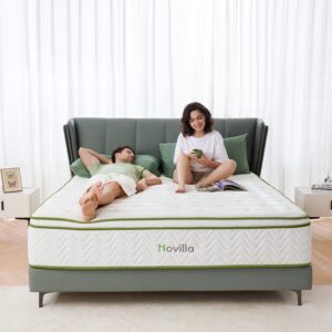 Novilla Queen Size Mattress 10 Inch Hybrid Mattress with Memory Foam & Pocketed Coil for Durable Support & Motion IsolationMedium Soft Queen Mattress in a Box Amenity