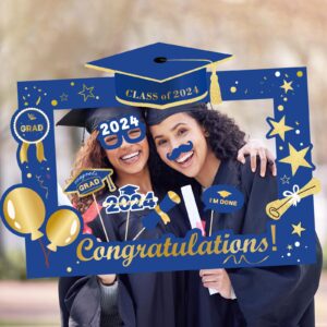 DMIGHT Blue Graduation Party Decorations Class Of 2024 Graduation Party Supplies with Grad Backdrop, Porch Sign with Led-Light Strips, Photo Booth Props,2024 Foil Balloons for Graduation Party