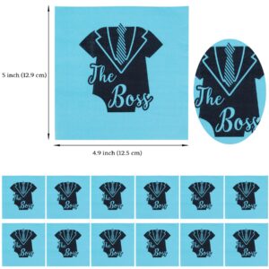 HAPPARTY Boss Birthday Party Supplies- Serve 12 Guests, 7in Boss Theme Paper Plates with 4.9in Napkins, Black Blue Boss Paper Trays and Baby Suit Tissues,Boy Baby Shower Party Decorations