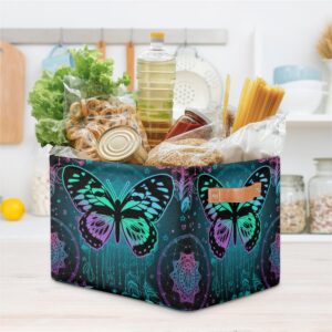 Aesthetic Butterfly Rectangular Nursery Closets Storage Baskets with Handles, Girls Mandala Canvas Collapsible Organizer Bin Bag for Home Office Bedrooms Dorm