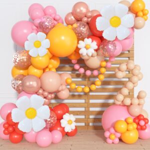 168Pcs Daisy Balloon Arch Garland Kit, Mothers Day Pastel Pink Orange Yellow Confetti Daisy Flower Balloons for Two Groovy One Birthday Floral Boho Girl Baby Shower Wedding Hippie Party Decorations