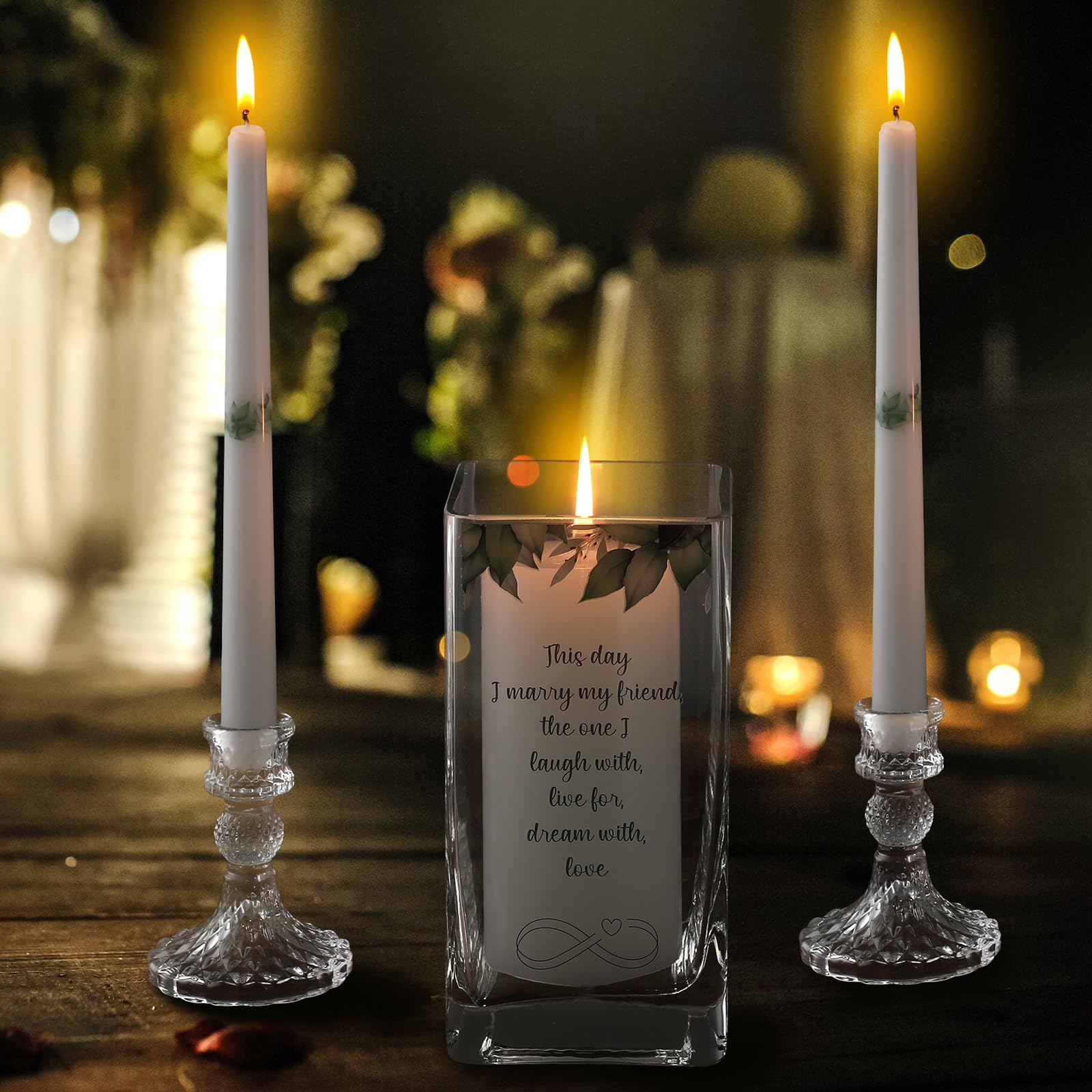 FoldTier Unity Candles with Candle Holder for Wedding Ceremony Unity Wedding Candles Set Catholic Religious Wedding Accessories Large Decorative Glass Candle Holder Taper Candles for Church Wedding