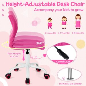 HONEY JOY Kids Desk Chair, Children Study Chair w/Adjustable Height, Low Back, Swivel Rolling Mesh Task Student Chair, Kids Computer Chair for Teens Girls Boys Home/School/Office (Rose)