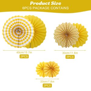 Hanging Paper Fans Decorations - 6 Pcs Round Pattern Yellow Paper Fans Party Decorations for Birthday Easter Wedding Gender Reveal Baby Shower Bridal Shower