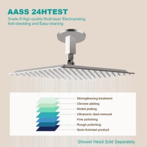 AULEEND Square Shower head, High Flow Stainless Steel Square Rainfall Shower Head, High Pressure Design Even at Low Water Flow (A01 Brushed Nickel, 12 Inch)