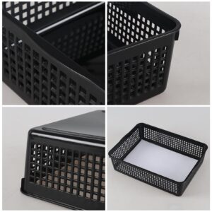 Julyeen 6 Pack Shallow Plastic Storage Baskets, Classroom Paper Baskets, Black