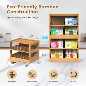 Teamkio Can Organizer for Pantry, Bamboo Pantry Organizer, 2 Tier Stackable Can Storage Rack Ideal for 36 Human and Pet Food Cans(FIFO)