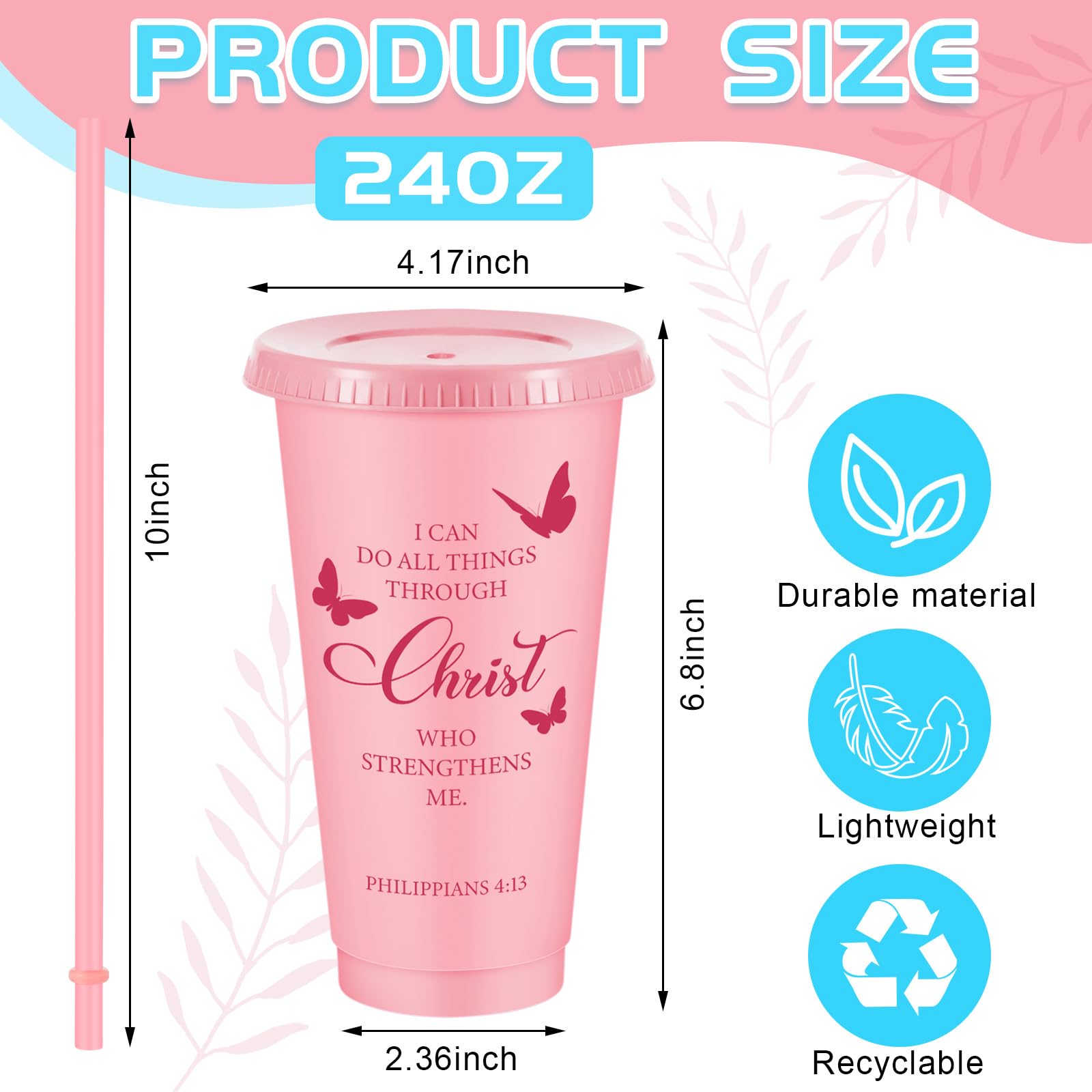 Uiifan 30 Pcs Christian Tumbler Bible Verse Plastic Tumblers with Lids and Straw 24oz Inspirational Religious Tumblers Gifts Christian Gifts for Women Birthday Christmas (Fresh Color)