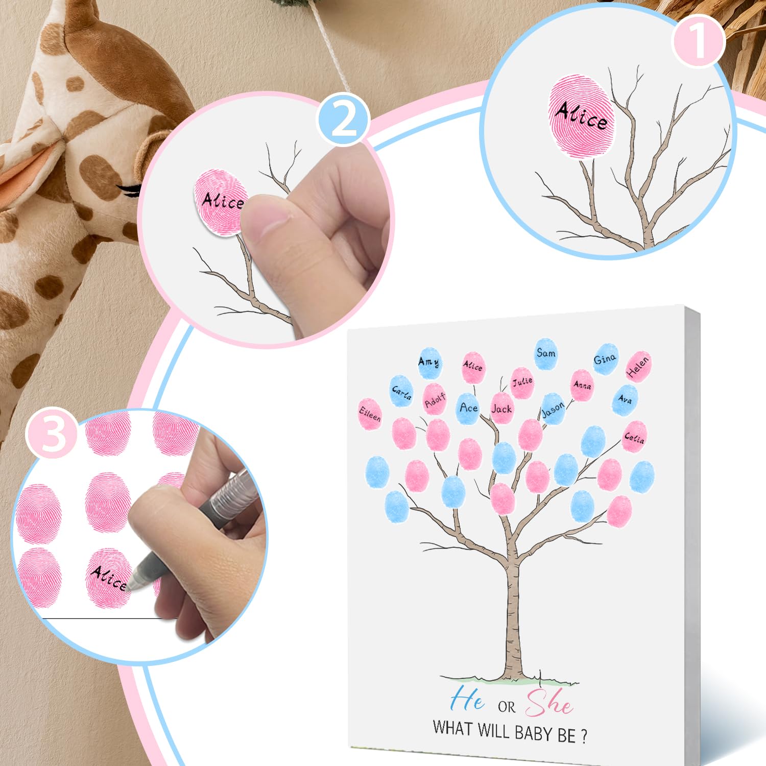 Sirjiera Baby Fingerprint Guest Book, Baby Gender Reveal Fingerprint Tree, Baby Gender Reveal Party Decorations, Baby Shower Party Game Ideas, Baby Shower for Expectant Mothers