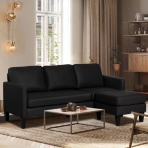 LEISU L Shaped Leather Sectional Sofa with Chaise for Small Space,Living Rooms Convertible Couch,Modern Modular Furniture Sets Suitable for Home,Apartments,Dorm,Bonus Living Room(Black)