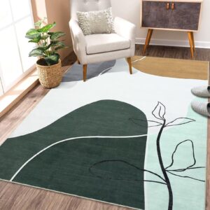 GlowSol Art Large Area Rug 8x10 Machine Washable Living Room Rug Non Slip Indoor Throw Rug Carpet Mid Century Modern Aesthetic Carpet for Nursery Bedroom, Green