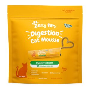 zesty paws cat mousse squeezies puree cat treats for digestion - with seaweed, omega fatty acids, antioxidants - support for digestive health cats - chicken flavor - 18 count