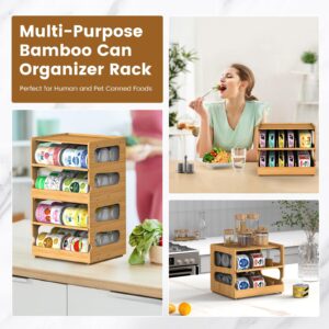 Teamkio Can Organizer for Pantry, Bamboo Pantry Organizer, 2 Tier Stackable Can Storage Rack Ideal for 36 Human and Pet Food Cans(FIFO)