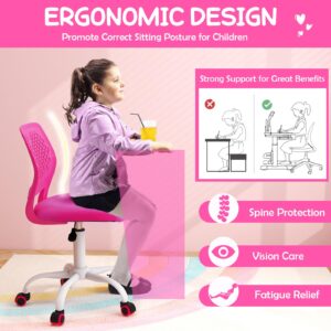 HONEY JOY Kids Desk Chair, Children Study Chair w/Adjustable Height, Low Back, Swivel Rolling Mesh Task Student Chair, Kids Computer Chair for Teens Girls Boys Home/School/Office (Rose)