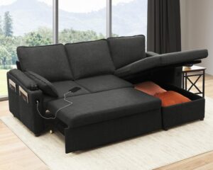 duraspace sofa bed sleeper pull out 2 in 1 sectional sleeper sofa couches with storage,usb, cup holder,pullout sectional couches for apartment living room (dark gray)