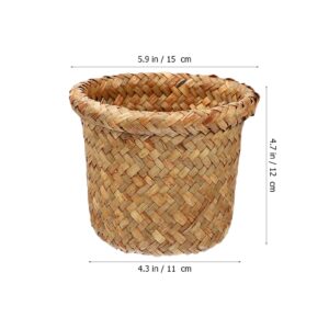 HOLIDYOYO Seagrass Woven Basket Small Countertop Trash Can Mini Wastebasket Woven Plant Pot Holder Pencil Cup Makeup Brush Organizer Farmhouse Home Decor