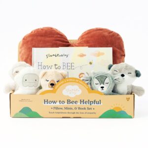 Slumberkins How to Bee Helpful Pillow Set - Includes Heart Pillow, 5 Caring Crew Minis: Honey Bear Mini, Ibex Mini, Otter Mini, Sloth Mini, Yeti Mini and How to Bee Helpful Hardcover Book