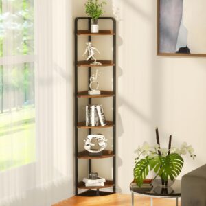 ousamili Corner Shelf Stand, 6-Tier Corner Bookshelf, Corner Plant Stand with Metal Frame Multi-Purpose Display and Storage Unit for Living Room, Home Office, Rustic Brown (6 Tier)