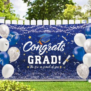 DMIGHT Blue Graduation Party Decorations Class Of 2024 Graduation Party Supplies with Grad Backdrop, Porch Sign with Led-Light Strips, Photo Booth Props,2024 Foil Balloons for Graduation Party