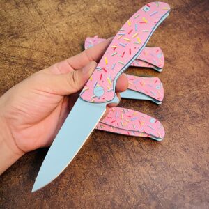 AMSOTTA Pink Sprinkle Donut Knife, Sharp Folding Pocket Knives for Men Women, G10 Handle M390 Blade EDC Knife with Pocket Clip