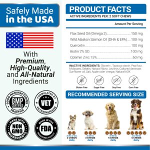 Omega 3 Fish Oil for Dogs - 170 Chews - Skin and Coat Supplement - Omega 3 for Dogs - Dry & Itchy Skin Relief Treatment - Allergy Support Dog Anti Shedding Treats - Salmon - EPA & DHA - Chicken Flavor