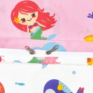 J-pinno Lovely Mermaid Pink Cartoon Reversible Duvet Cover & Pillowcase Set, 100% Cotton Weighted Blanket Cover 2Pcs Comforter Cover with Zipper for Kids Girls Bedding Set (Mermaid, Twin 60" X 80")