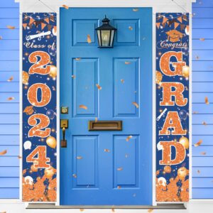 2024 graduation porch door decorations orange blue class of 2024 congrats grad porch sign banner, orange blue graduation decorations porch sign banner for 2024 graduation party supplies 70.8*11.8 inch