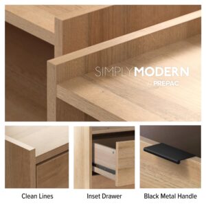 Prepac Simply Modern Nightstand Bedside Table, Natural Oak Nightstand for Bedroom, End Table with 3 Drawers 26.5" W x 26.75" H x 16" D