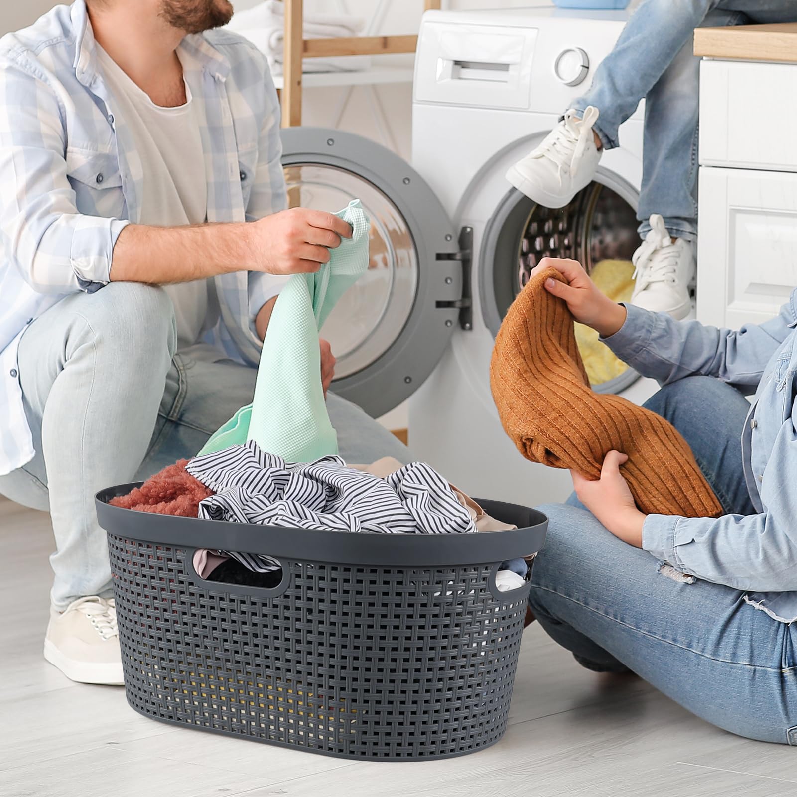 Julyeen 4 Packs Plastic Laundry Clothes Baskets Bins, 40L Large Storage Laundry Hamper (Grey)