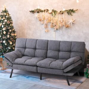 MUUEGM Futon Sofa Bed, Convertible Futon Memory Foam Futons, Bed Couch Modern Loveseat Sofa,Comfy Sleeper Sofa for Small Space, Living Room,Easy Assembley, Grey