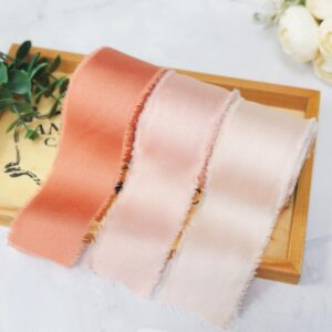 CT CRAFT LLC Frayed Satin Silk Ribbon 1.5" x 10 Yards x 3 Rolls Coral Dusty Coral Terracotta for Christmas Home Decor Gift Wrapping DIY Crafts Wedding Invitation Bouquets