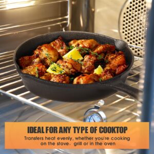 CherHome Cast Iron Skillets 3 Piece，Pre-Seasoned Cast Iron Frying Pan，Cast Iron Fry Pan Skillet Set Includes 6.5in，8in，10in Pans，Ideal for Use on any Type of Cooktop，Oven Safe