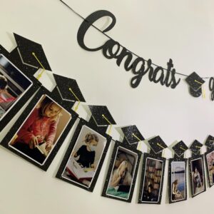 Tinbax Graduation Decorations Class of 2024 Party Supplies - Congrats Grad Banner and Grade Graduation Photo Banner (Pre-Strung)