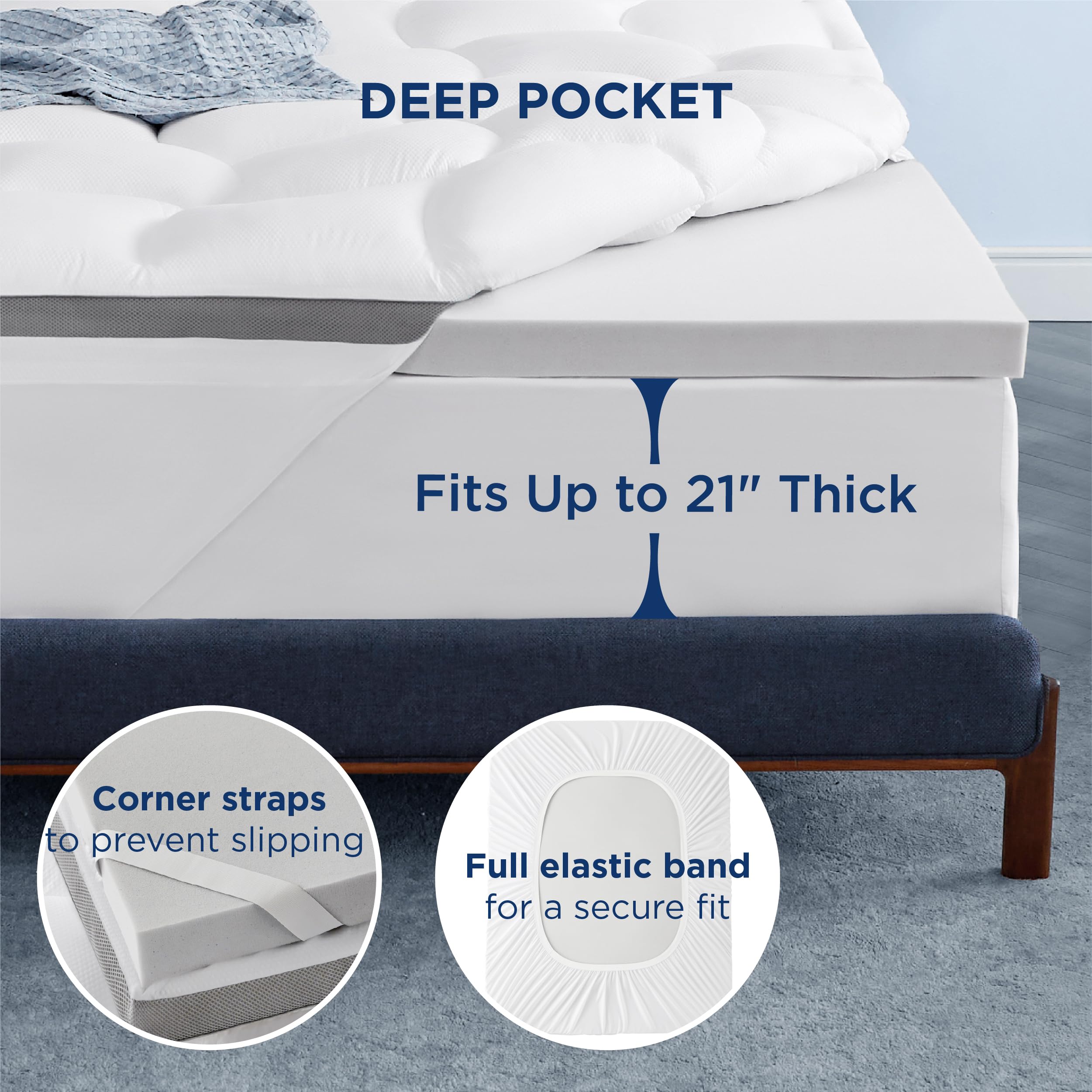 Bedsure 4.5 Inch Memory Foam Mattress Topper Queen Size, Dual Layer 2.5 Inch Gel Memory Foam & 2 Inch Waterproof Pillow Top Cooling Mattress Pad, Deep Pocket Fits 8"-21" Mattresses, Medium Support